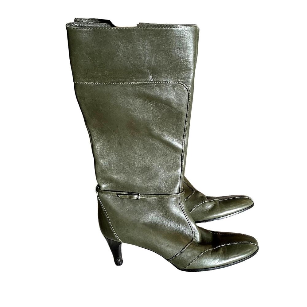 Bally "Tigas" Tall Green Leather Designer Italian Heeled Boots EU39 / US8.5 EUC